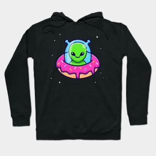 Cute Alien Riding Doughnut Ufo Cartoon Hoodie